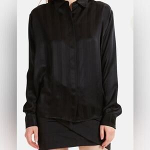 RTA Shirt Women's XS Brady Shirt Sultry Stripes Sophiscated Simple Black Silk